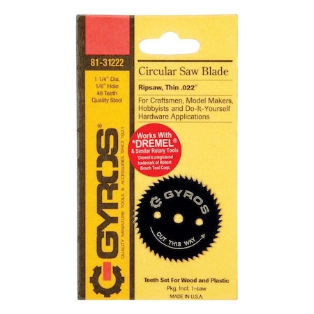 Gyros Gyros Tools 1-1/4 in. D X 1/8 in. Ripsaw Steel Circular Saw Blade 48 teeth 1 pc 81-31222